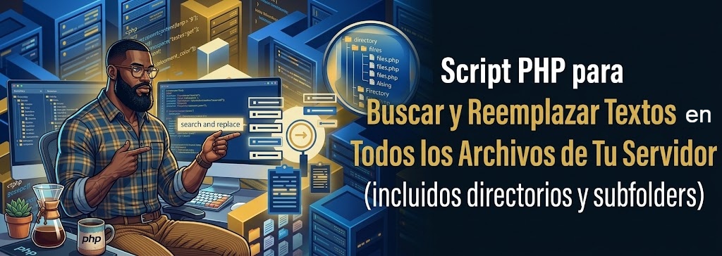 script php para buscar y remplazar textos en todos los archivos de tu hosting